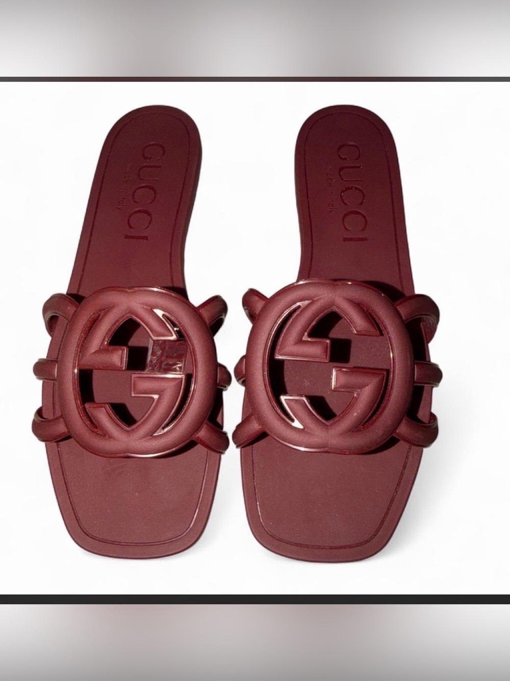 Gucci Wine Red Interlocking G Slide Sandals